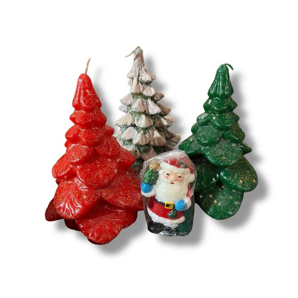 Vintage Christmas Candles Lot Red Green Christmas Trees Robert Alan Santa Claus
